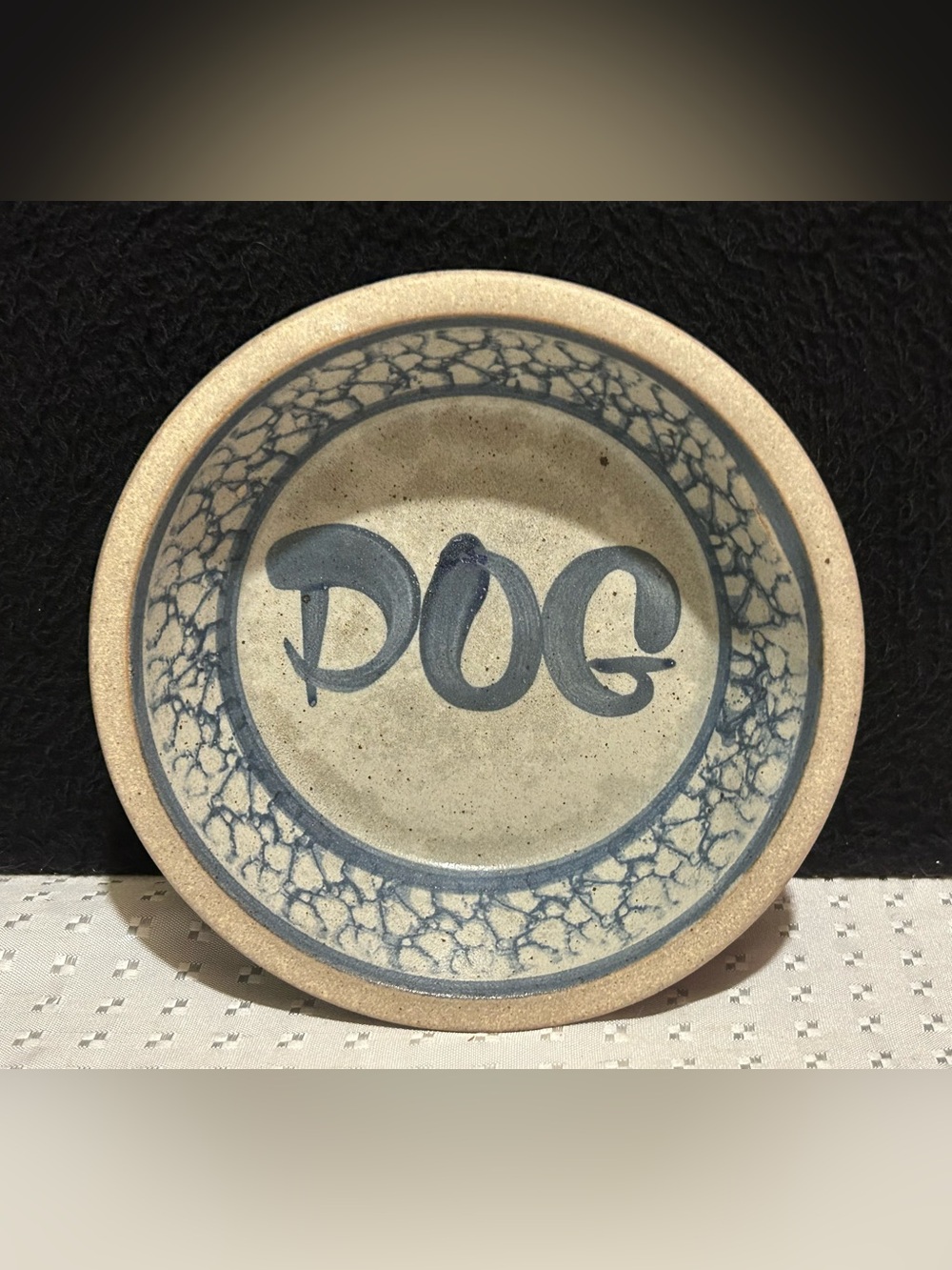 1991 BBP Beaumont Brothers Pottery Stoneware Spongeware Dog Food Dish Bowl Plate